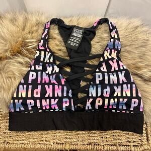 PINK by Victoria's Secret Ultimate Unlined Rainbow Logo Sports Bra Womens Size S